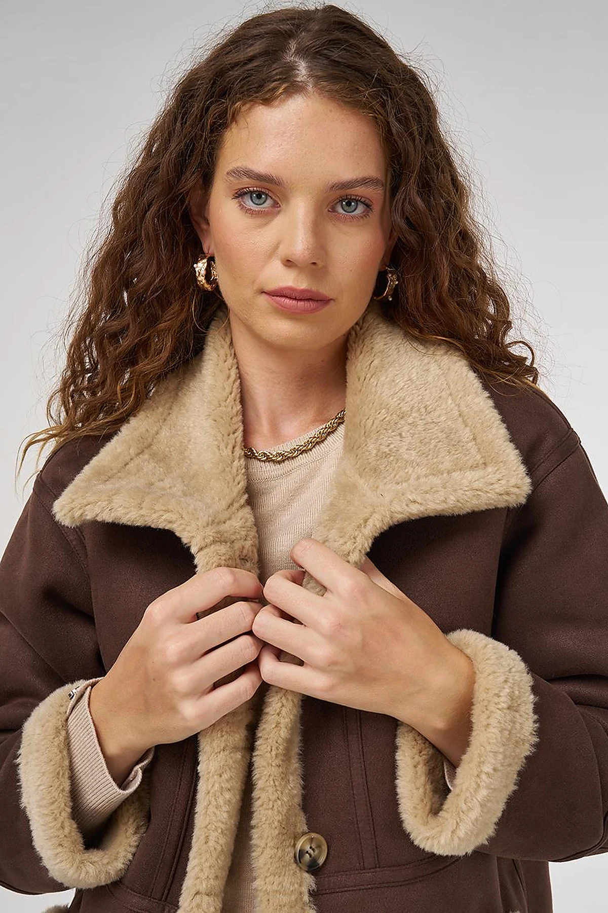 Patch Pocket Suede Coat Brown