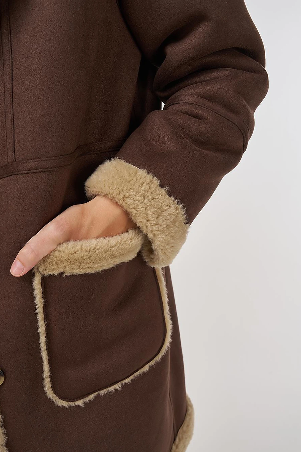 Patch Pocket Suede Coat Brown
