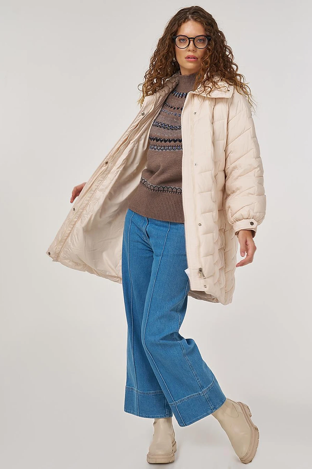 Zigzag Quilted Short Jacket Cream 