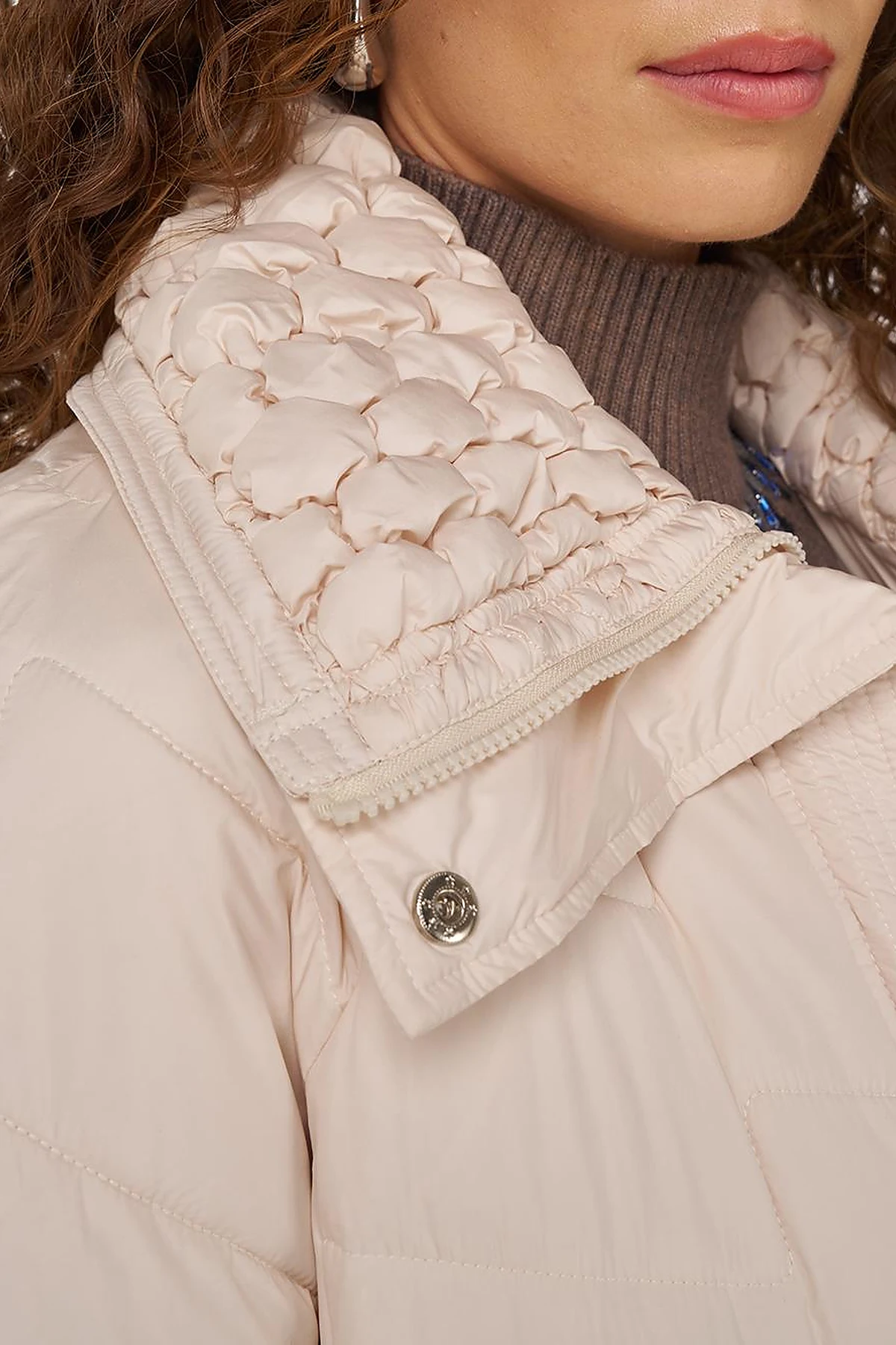Zigzag Quilted Short Jacket Cream 