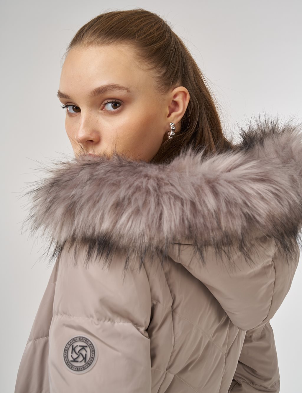 Snap-Button Goose Down Padded Coat Stone