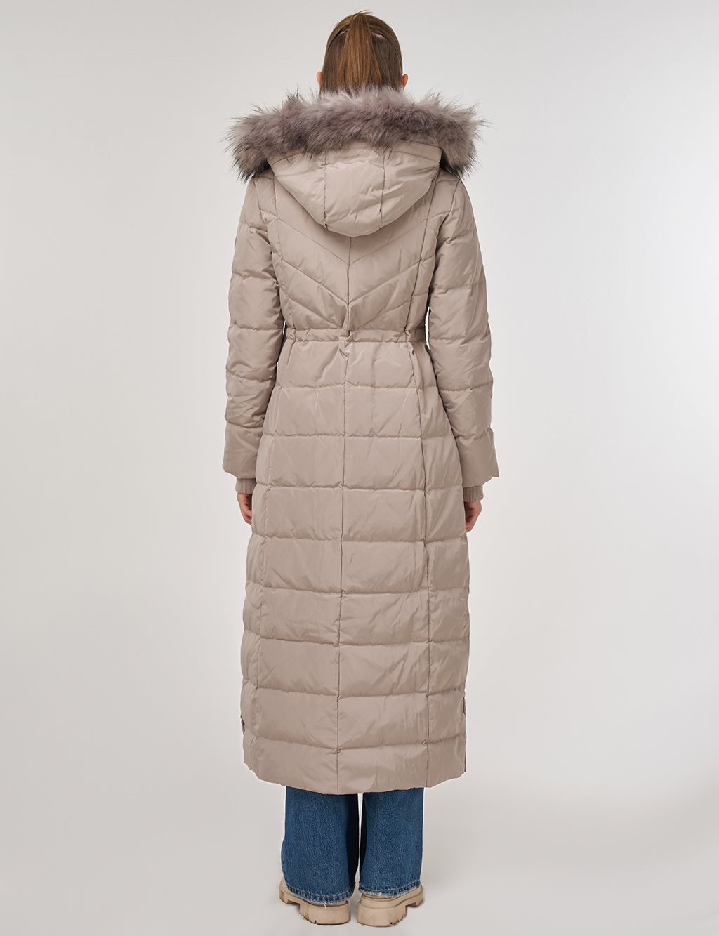 Snap-Button Goose Down Padded Coat Stone