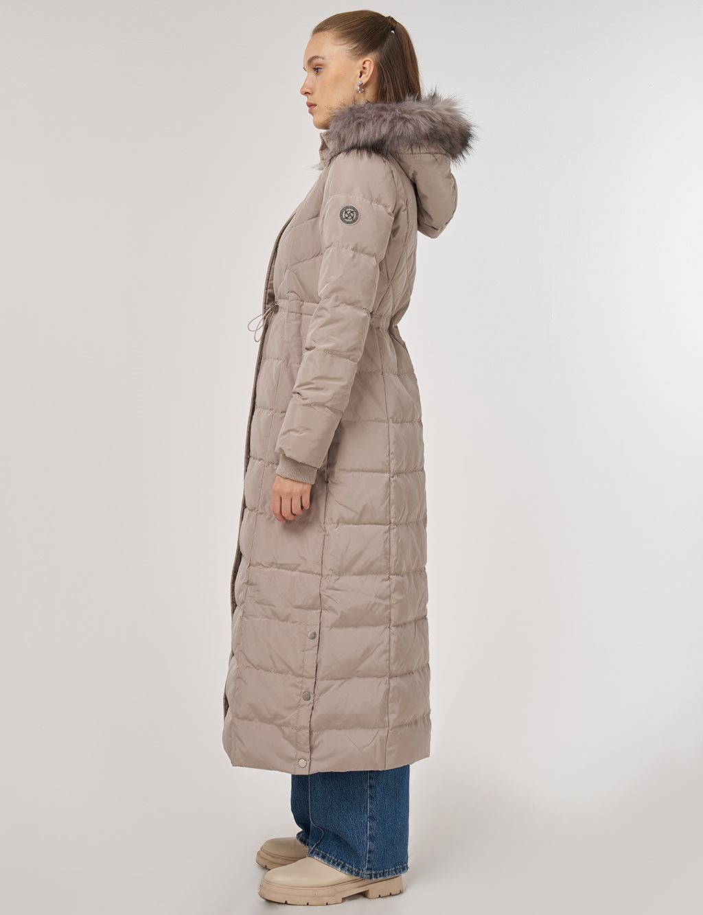 Snap-Button Goose Down Padded Coat Stone