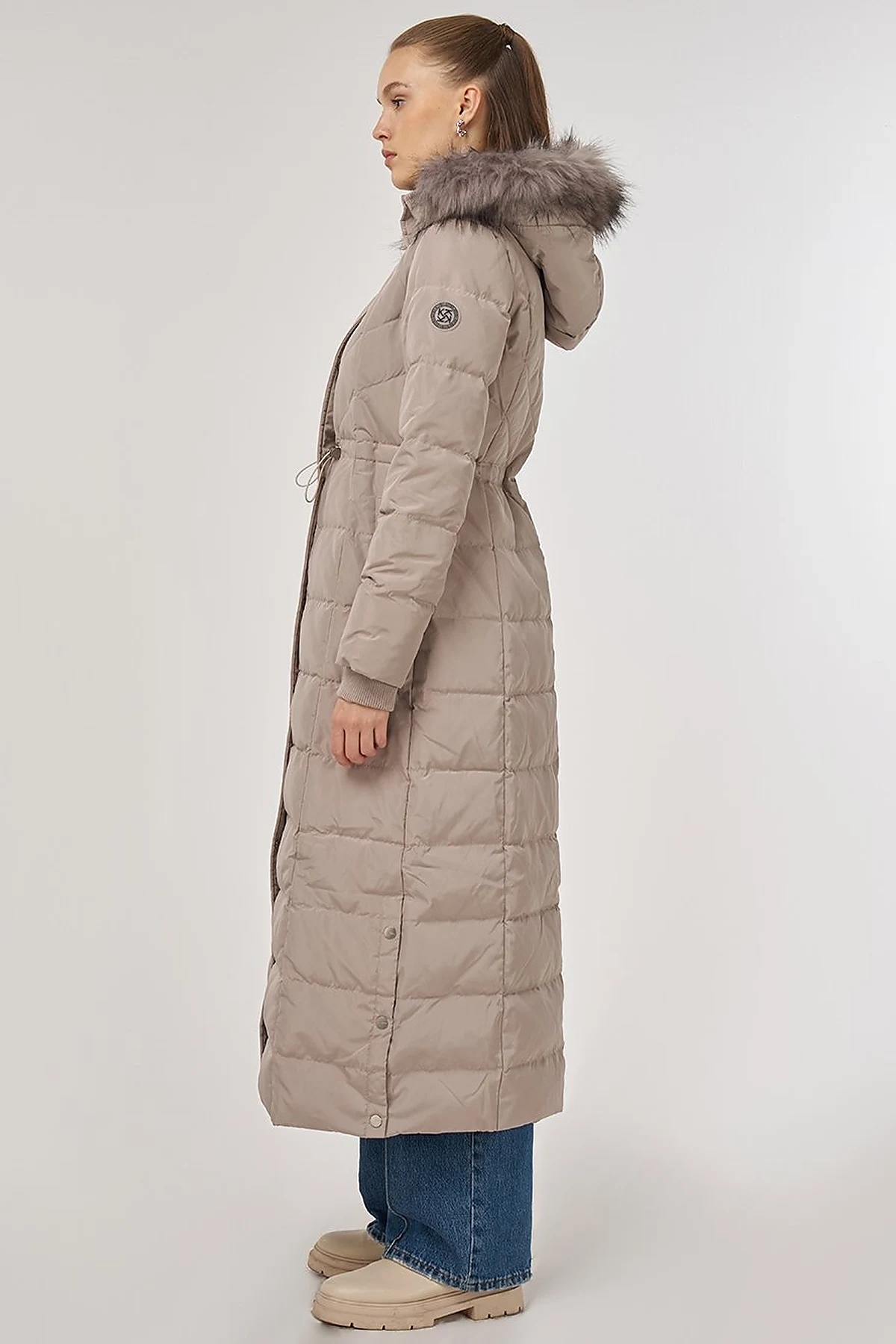 Snap-Button Goose Down Padded Coat Stone