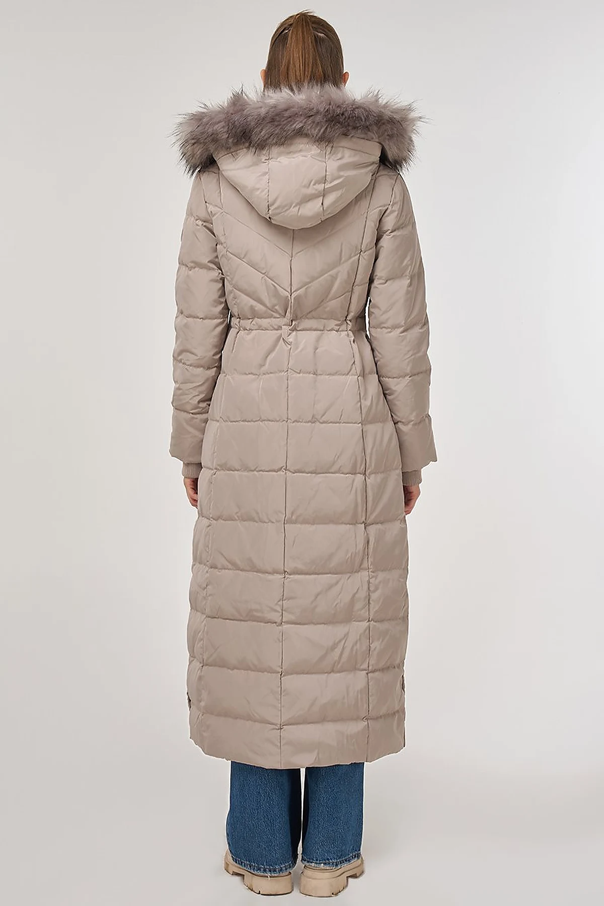 Snap-Button Goose Down Padded Coat Stone