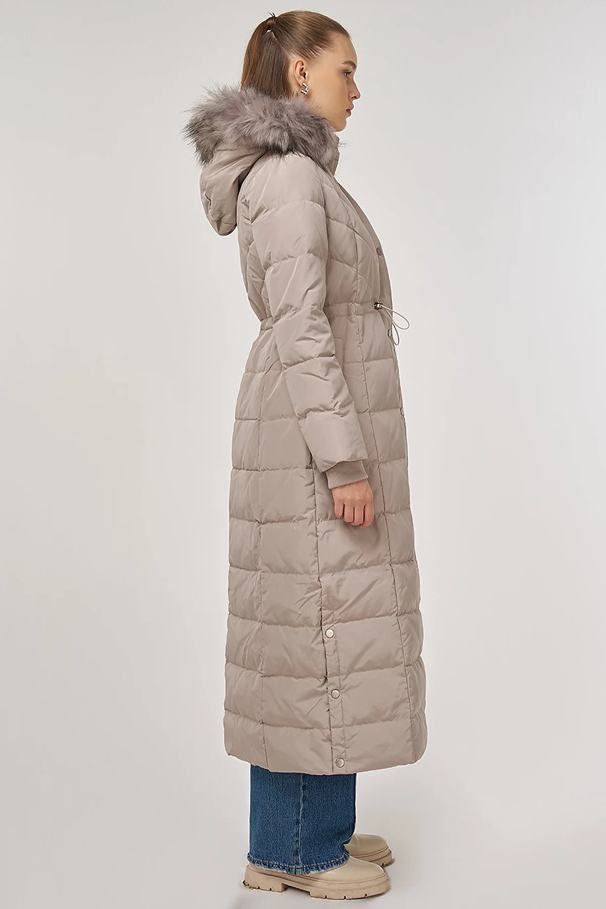 Snap-Button Goose Down Padded Coat Stone