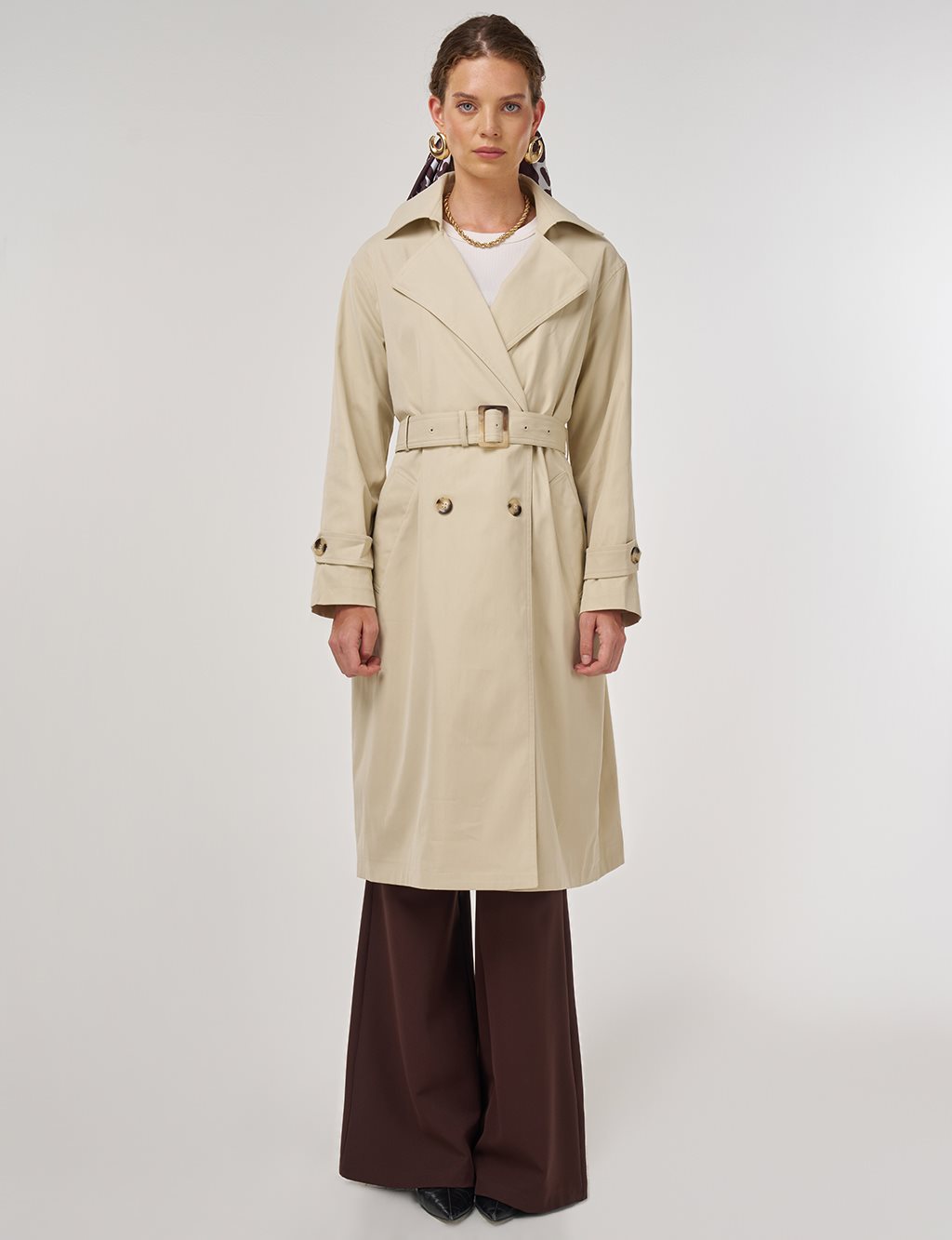 Men's Collar Trench Coat Stone
