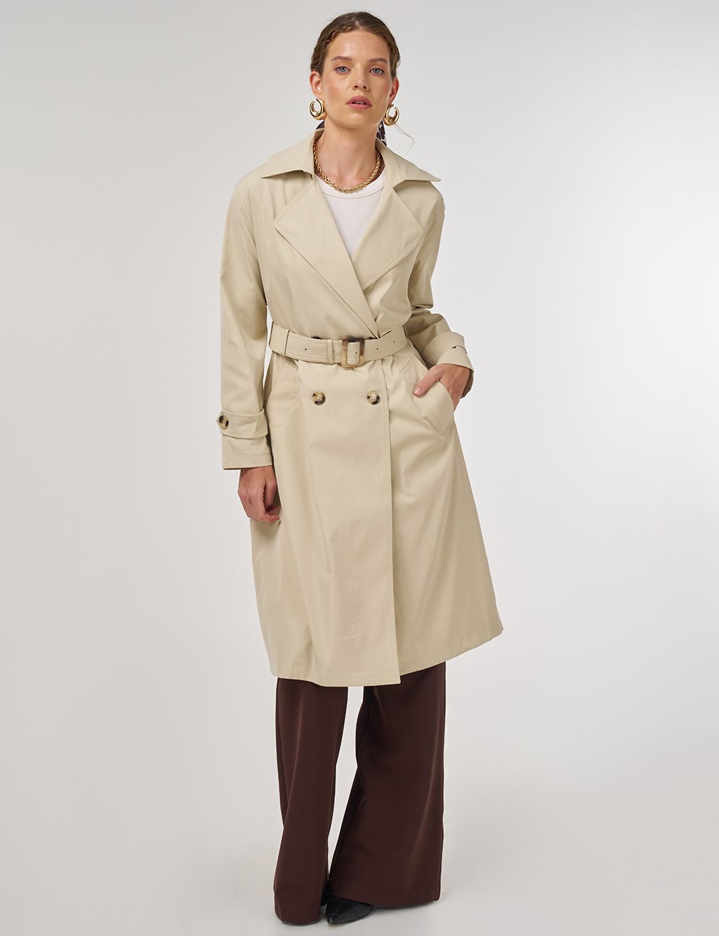Men's Collar Trench Coat Stone
