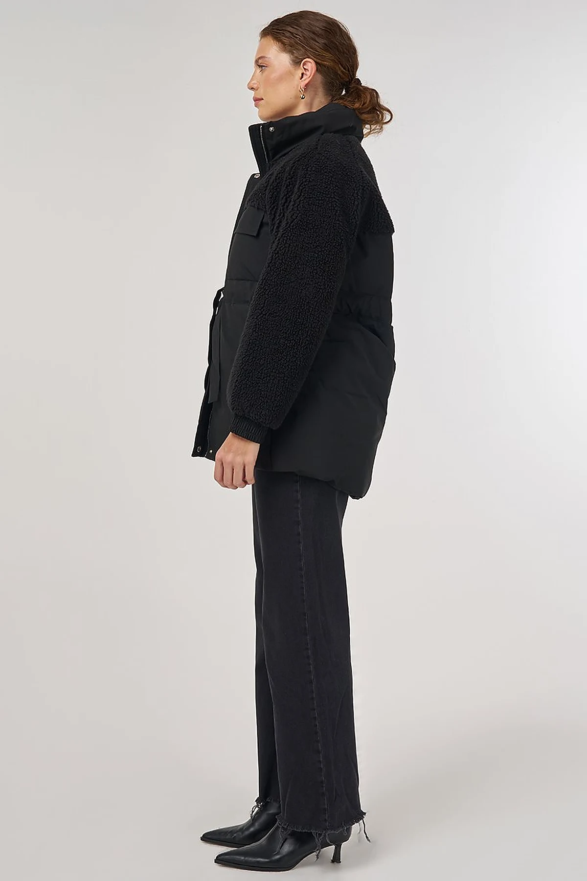 Pocket-Detail Plush Coat Black