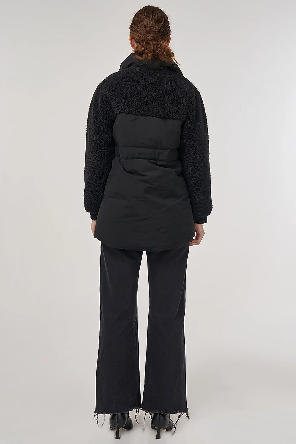 Pocket-Detail Plush Coat Black