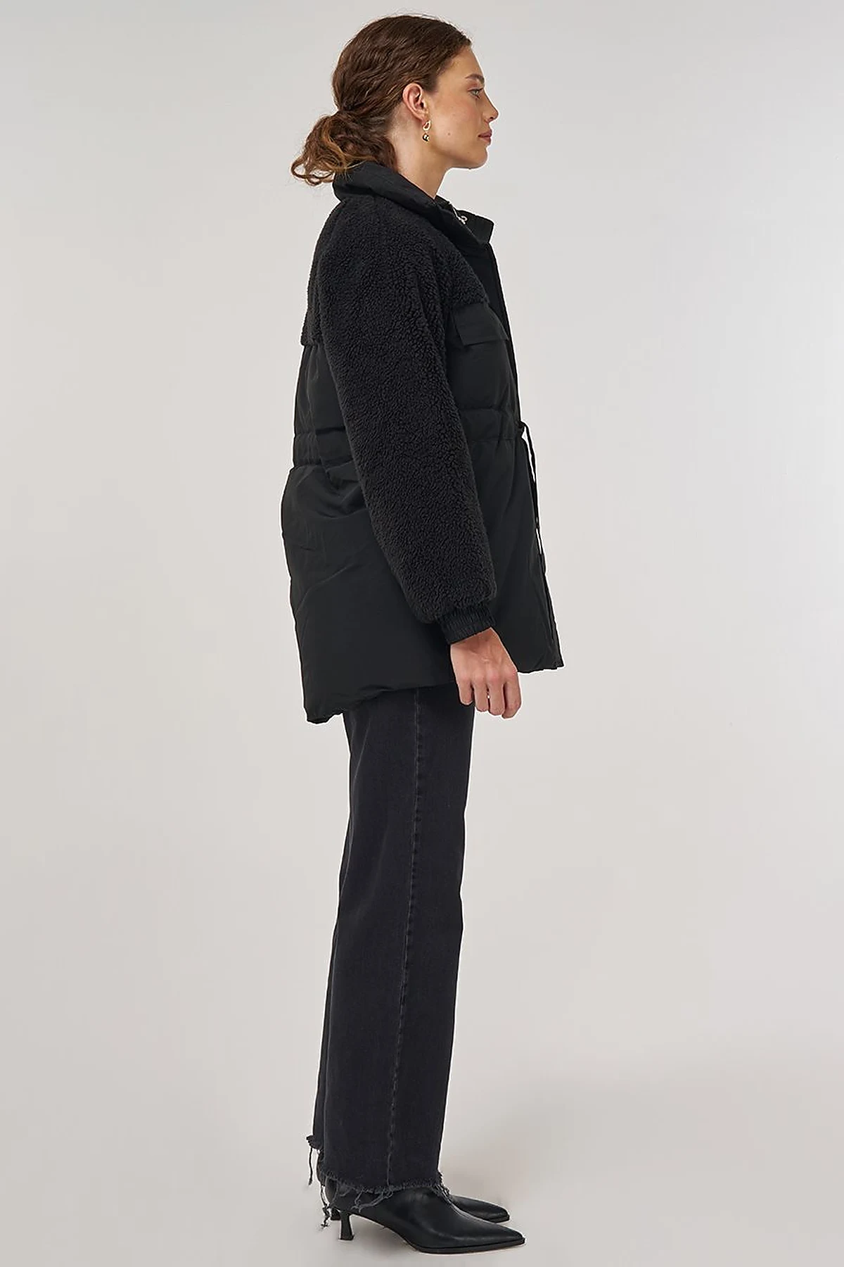 Pocket-Detail Plush Coat Black
