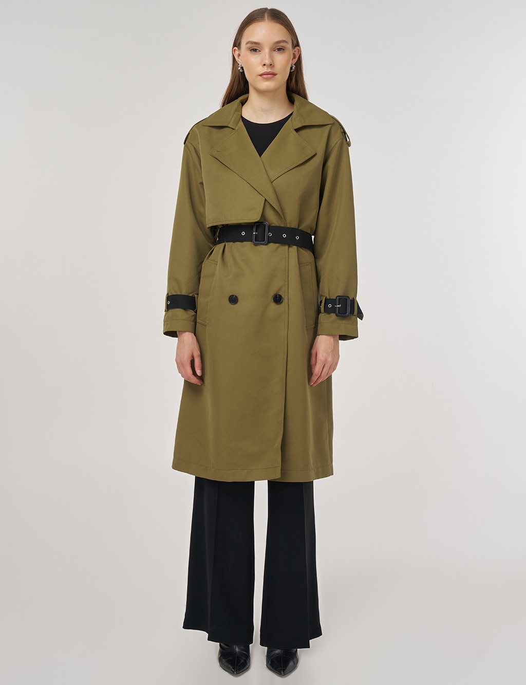 Epaulet Detailed Trench Coat Khaki