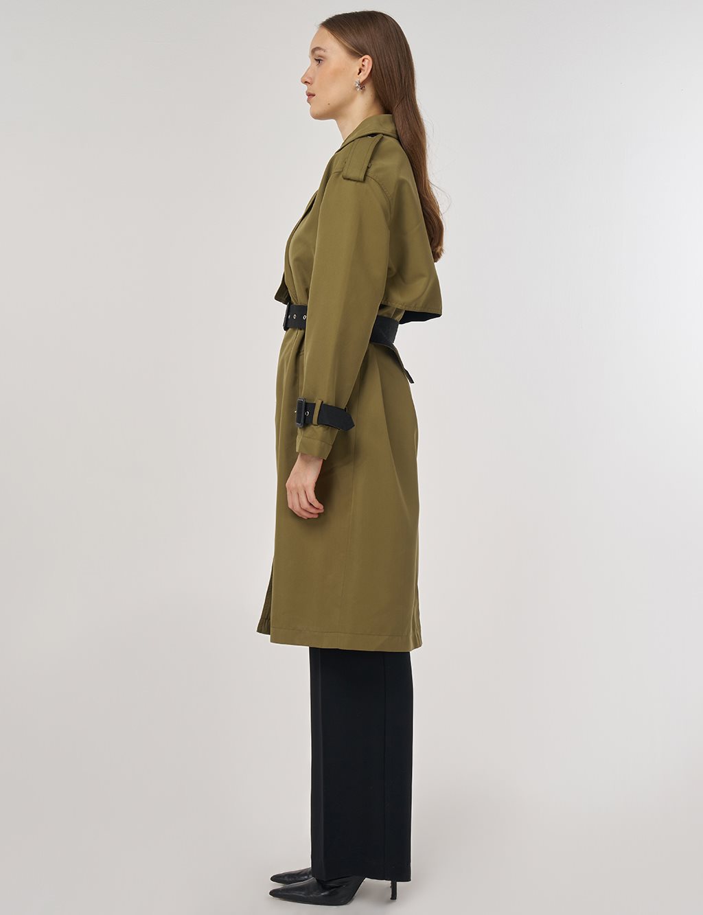 Epaulet Detailed Trench Coat Khaki