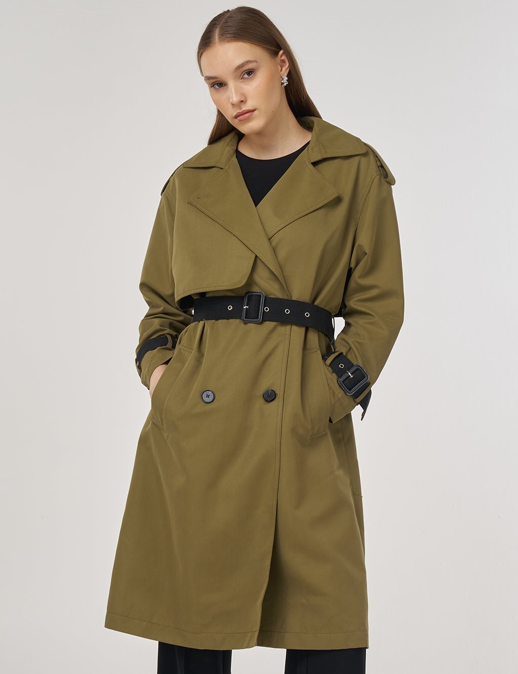 Epaulet Detailed Trench Coat Khaki