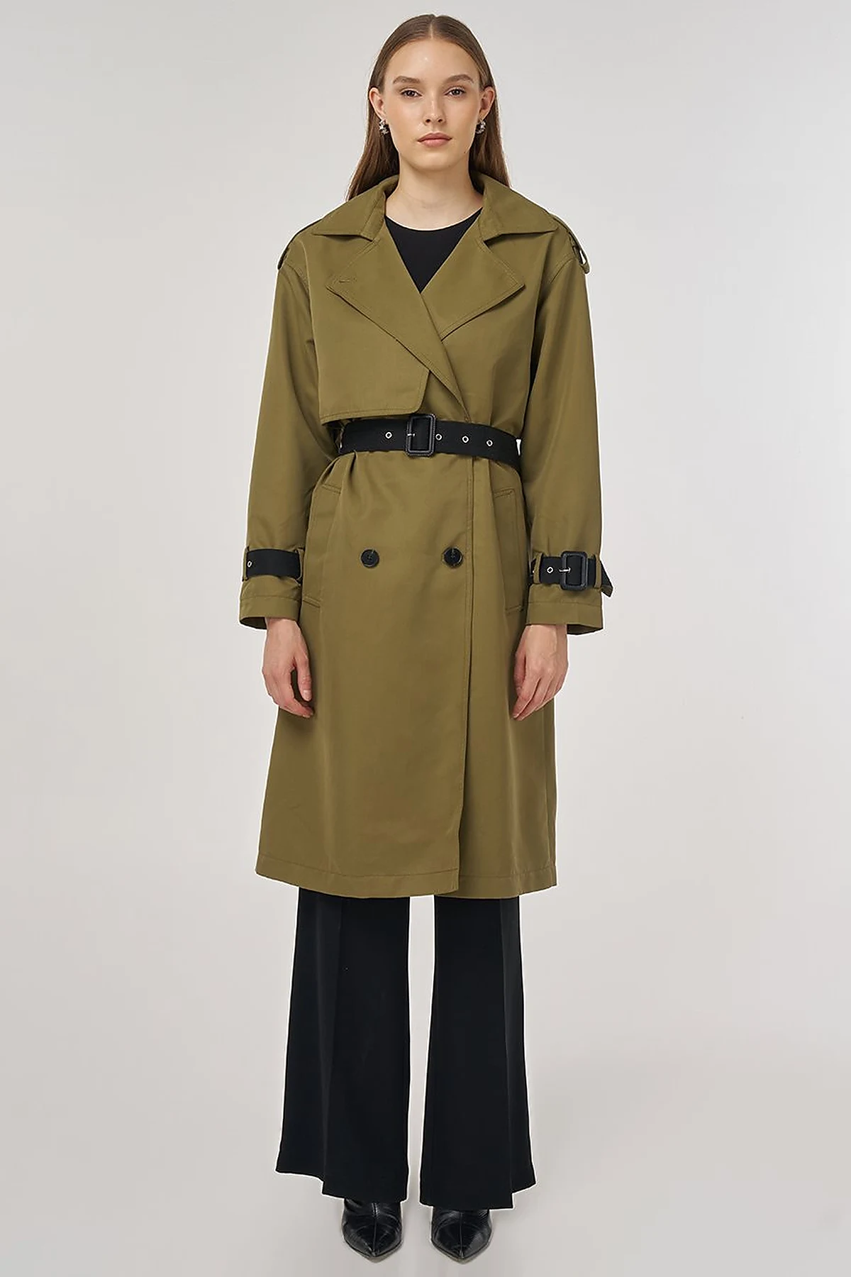 Epaulet Detailed Trench Coat Khaki