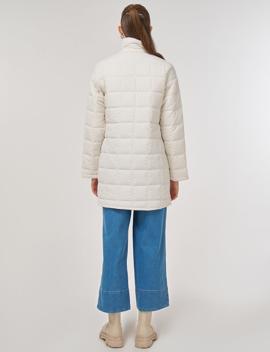 Rib-Stitched Short Anorak Jacket Ecru