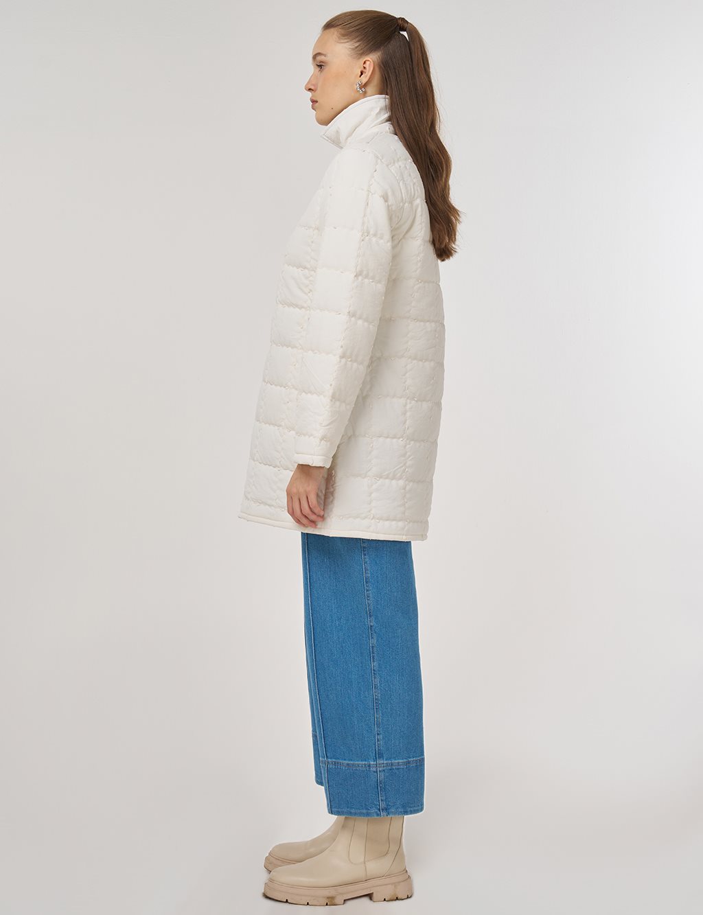 Rib-Stitched Short Anorak Jacket Ecru