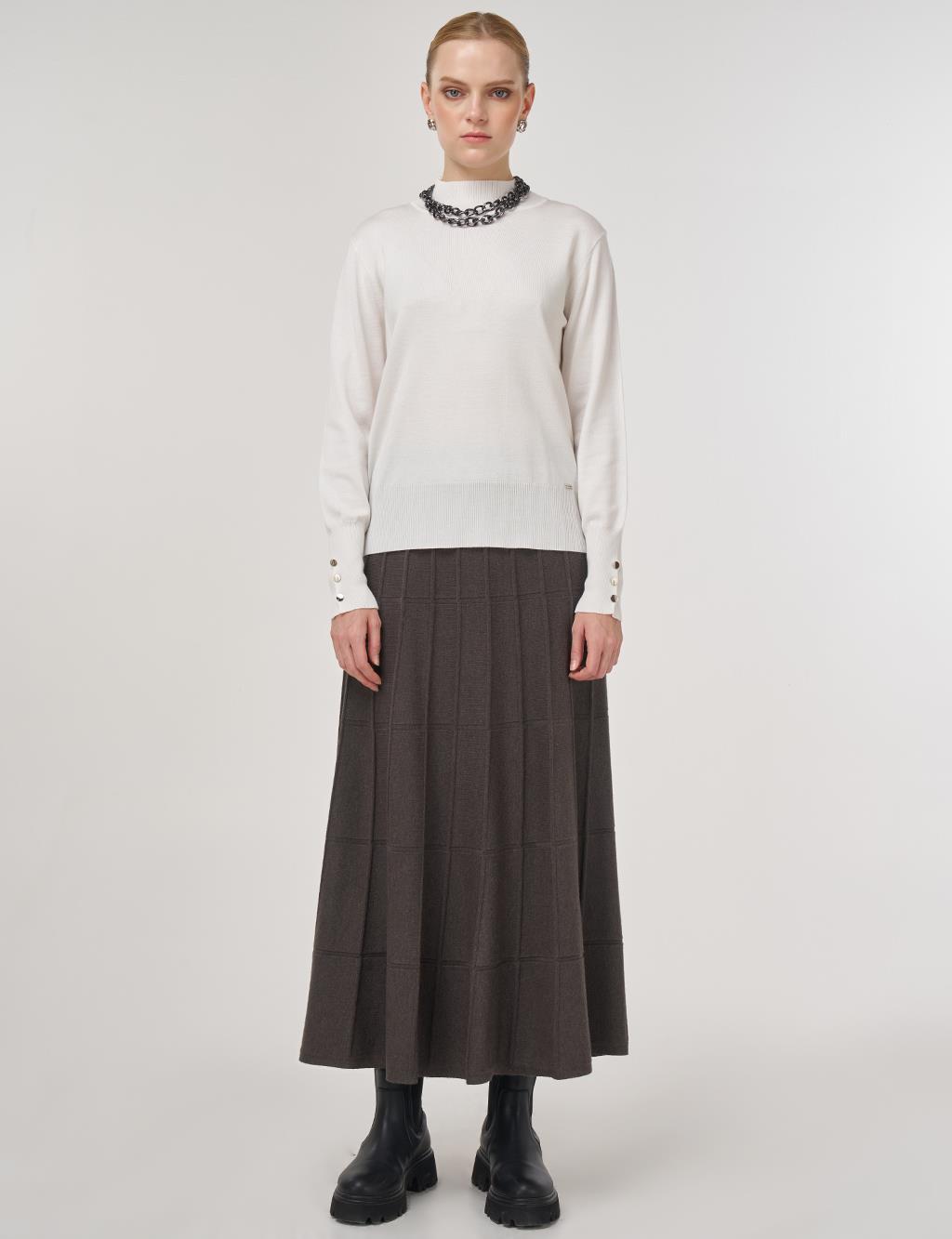 Mock Neck Basic Knit Sweater Ecru 