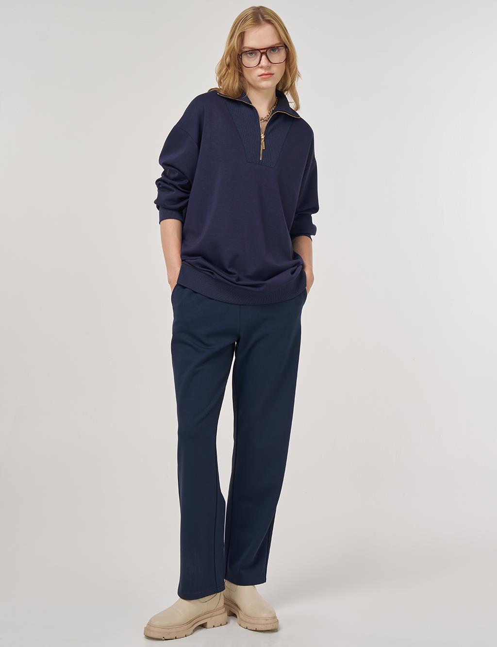 Dropped-Shoulder Viscose Sweatshirt Navy