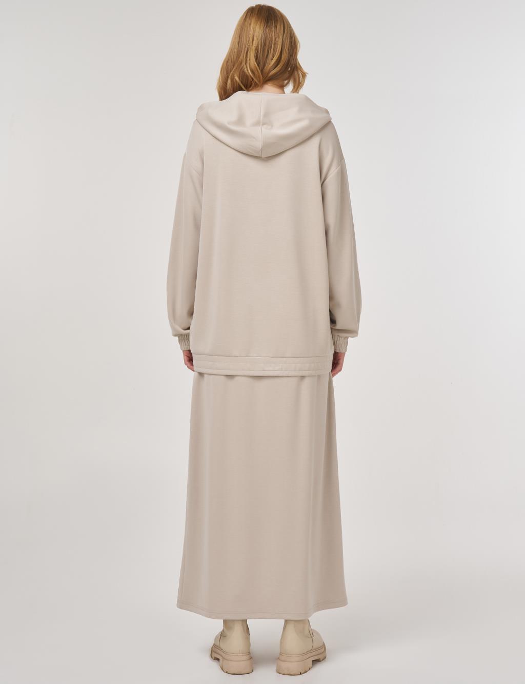 Hooded Skirted Two-Piece Suit in Beige