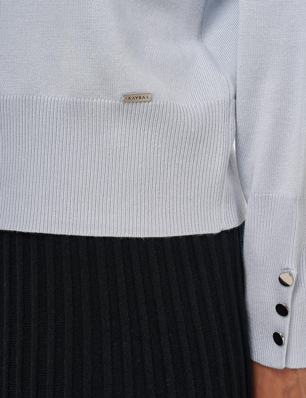 Mock Neck Basic Knit Sweater Light Blue