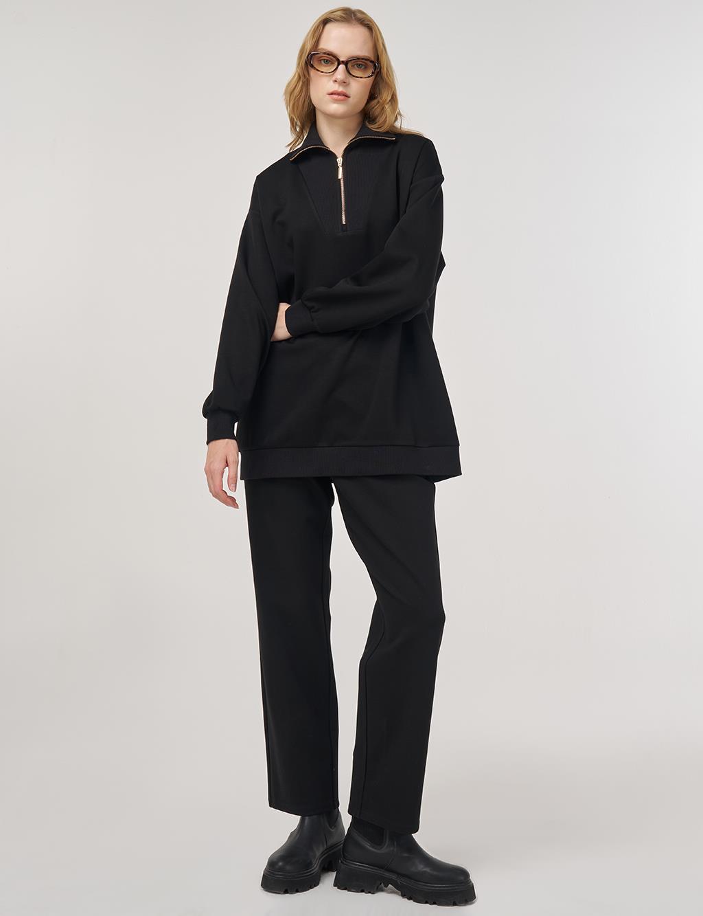 Dropped-Shoulder Viscose Sweatshirt Black