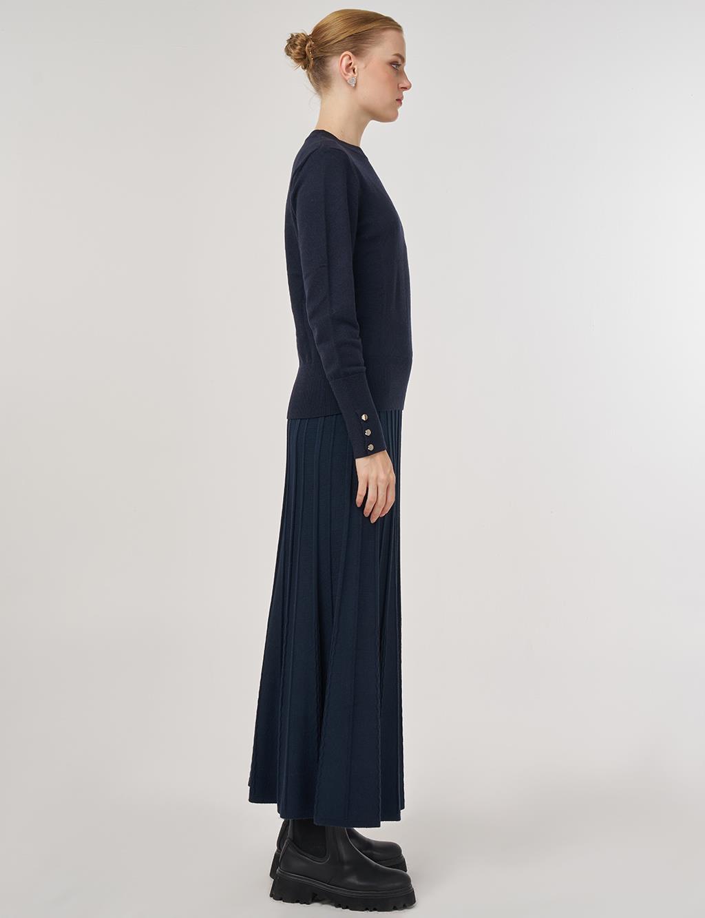 Button-Detail Knit Sweater Navy 