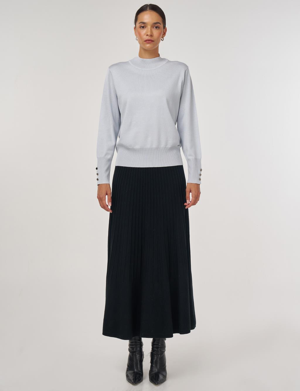 Mock Neck Basic Knit Sweater Light Blue