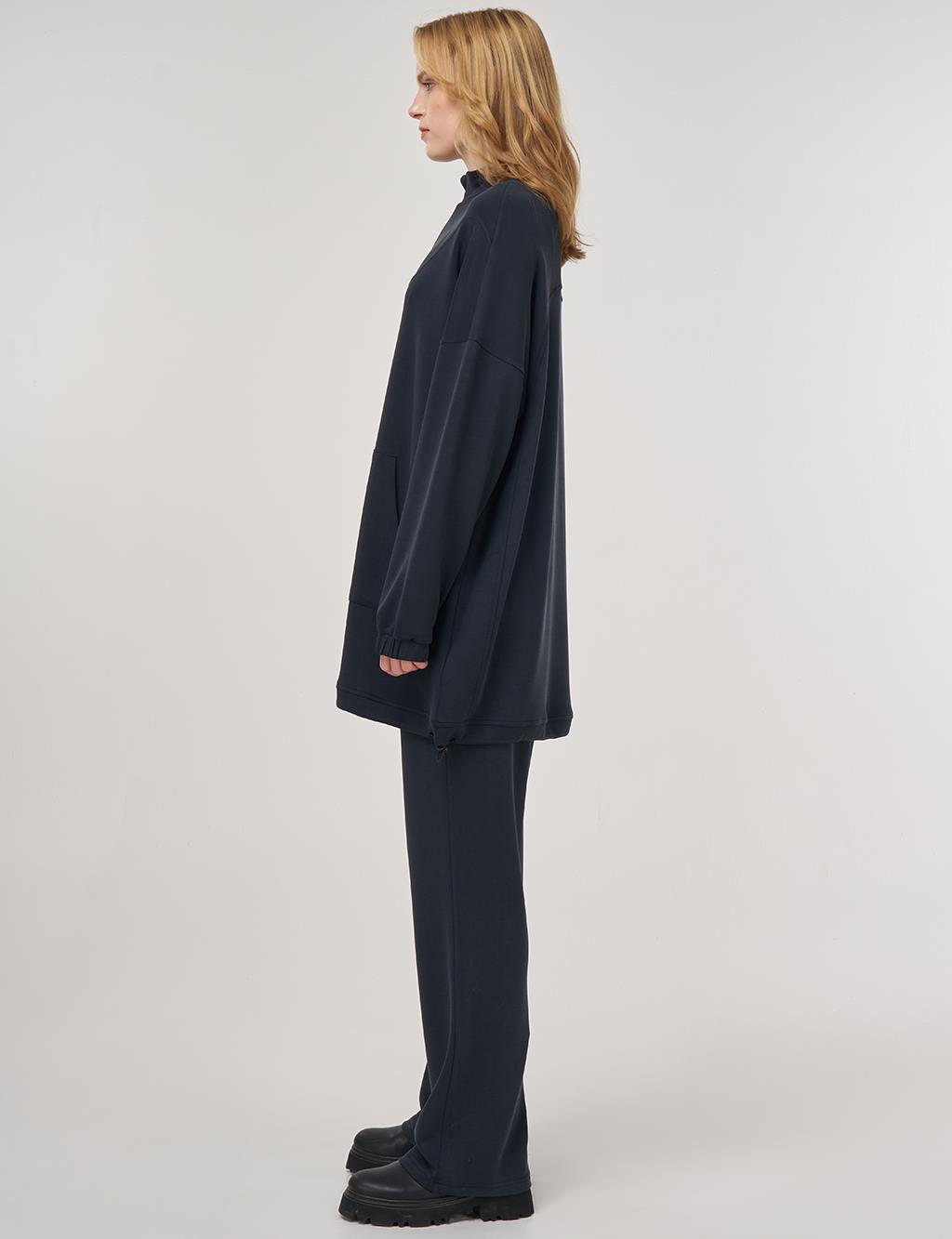 Kangaroo Pocket Two-Piece Suit in Black