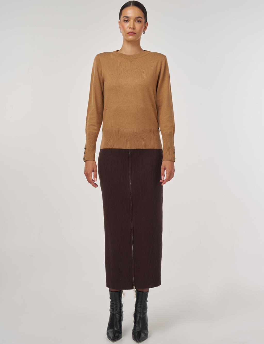 Button-Detail Knit Sweater Stone 