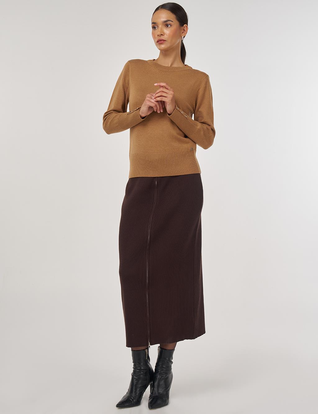 Button-Detail Knit Sweater Stone 