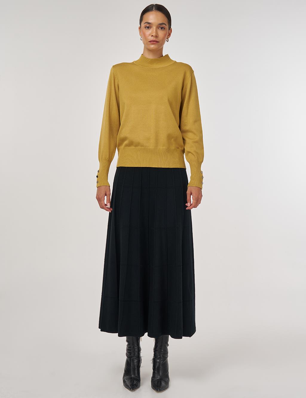 Mock Neck Basic Knit Sweater Mustard 