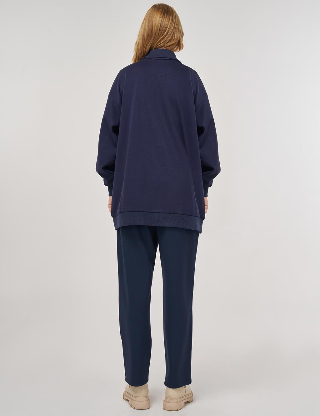 Dropped-Shoulder Viscose Sweatshirt Navy