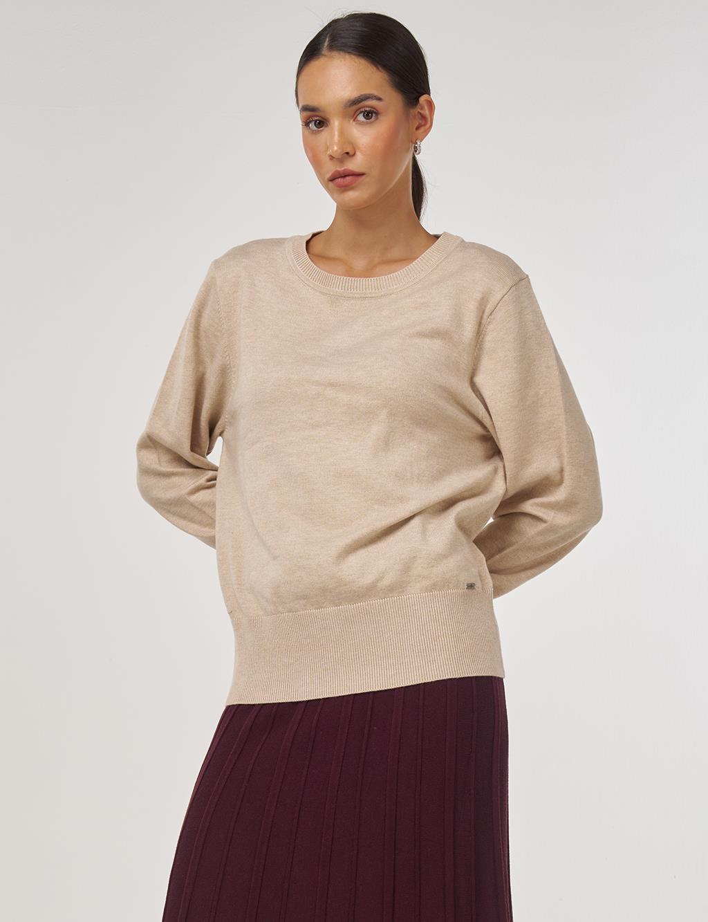 Button-Detail Knit Sweater Beige