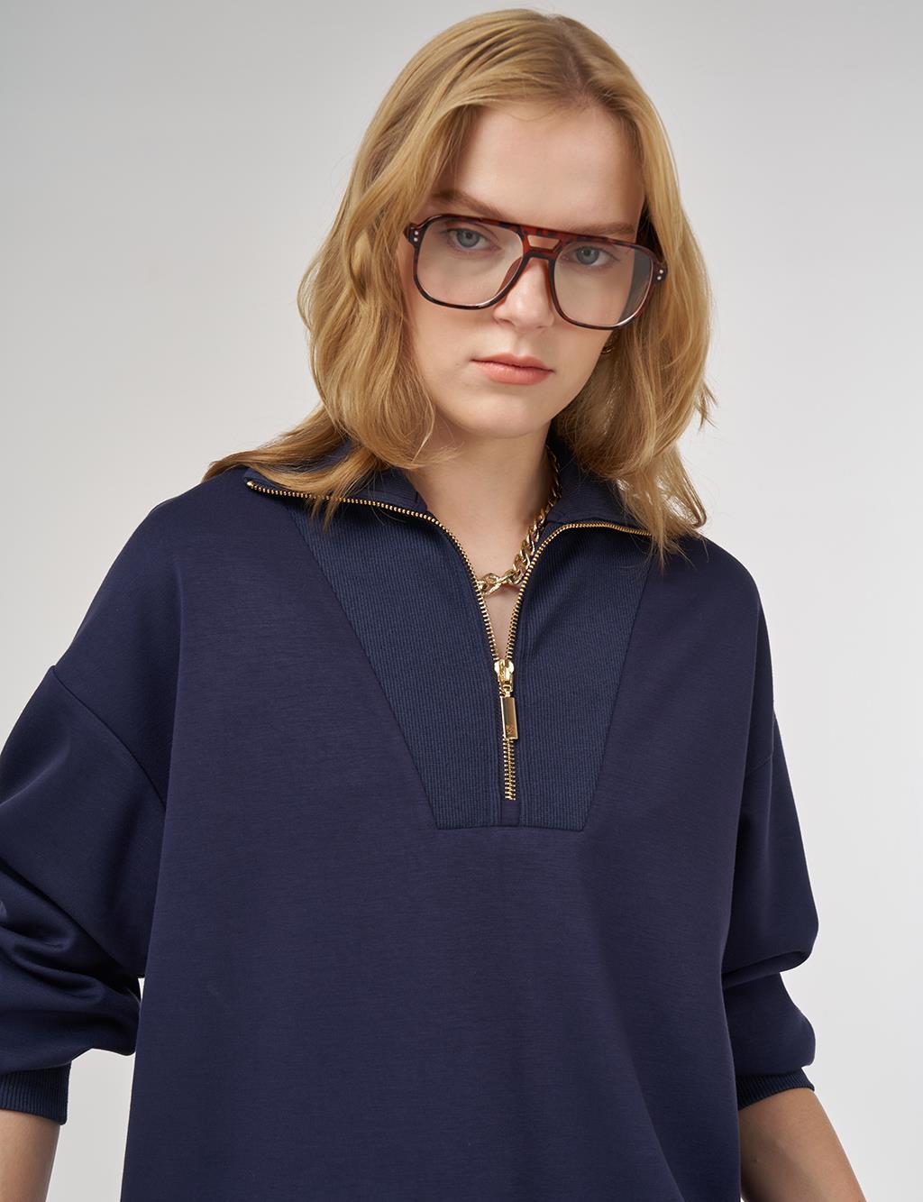 Dropped-Shoulder Viscose Sweatshirt Navy