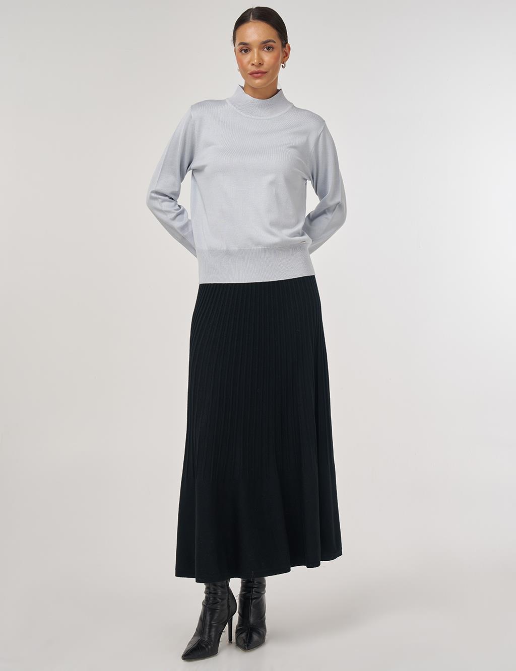 Mock Neck Basic Knit Sweater Light Blue