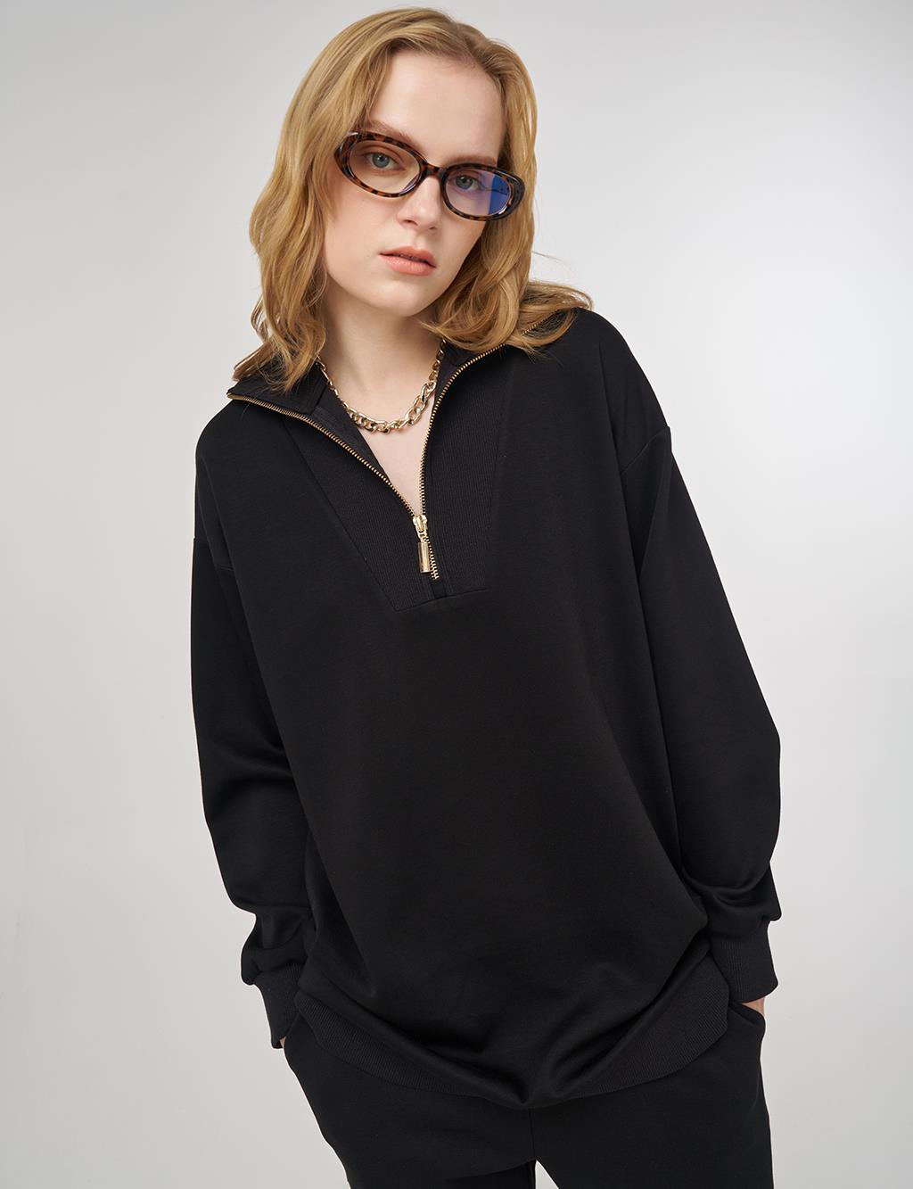 Dropped-Shoulder Viscose Sweatshirt Black