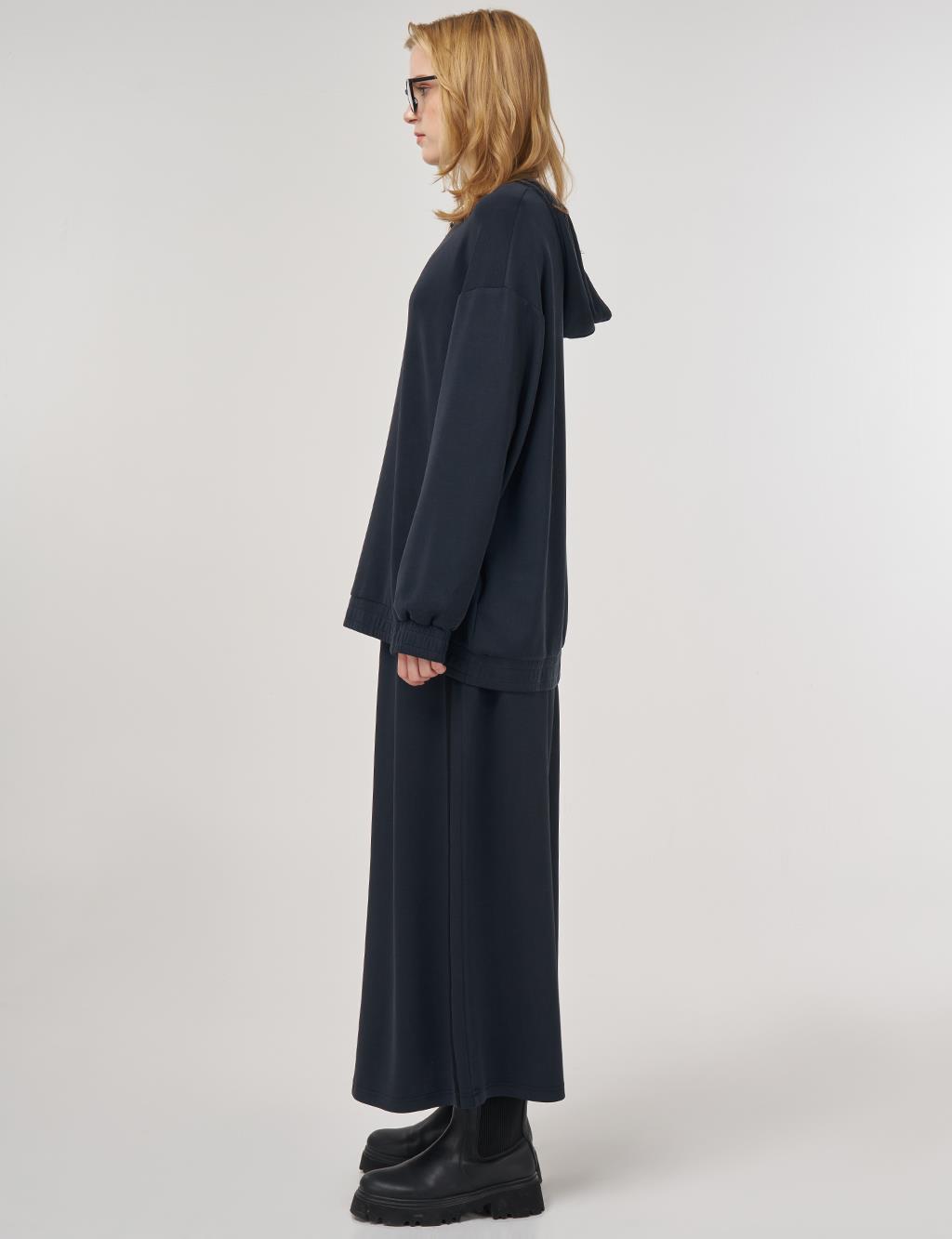 Hooded Skirted Two-Piece Suit Black