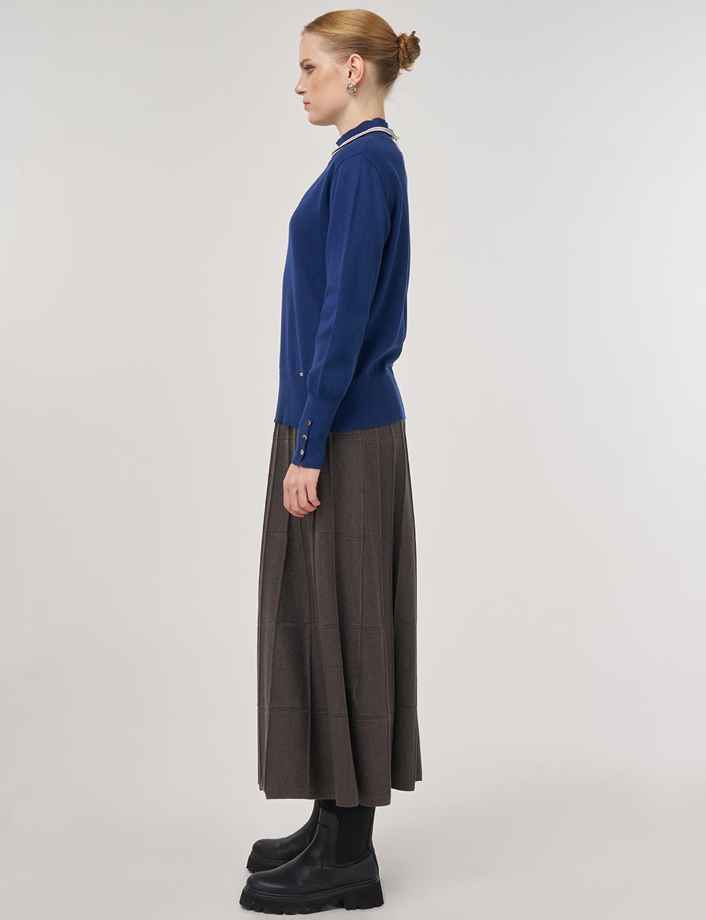 Mock Neck Basic Knit Sweater Indigo