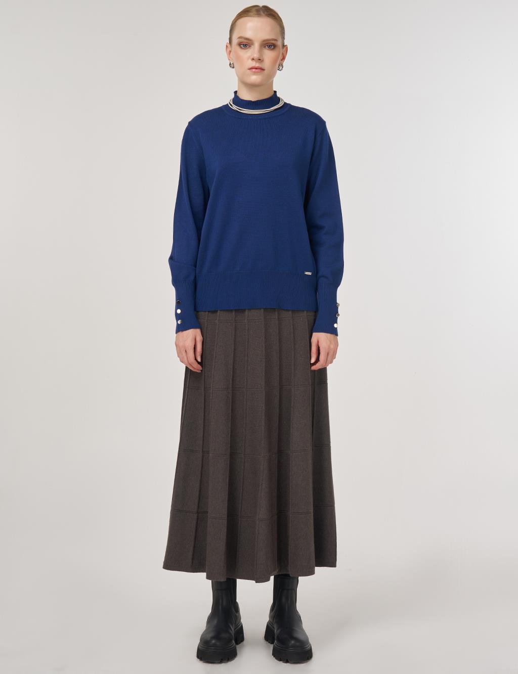 Mock Neck Basic Knit Sweater Indigo