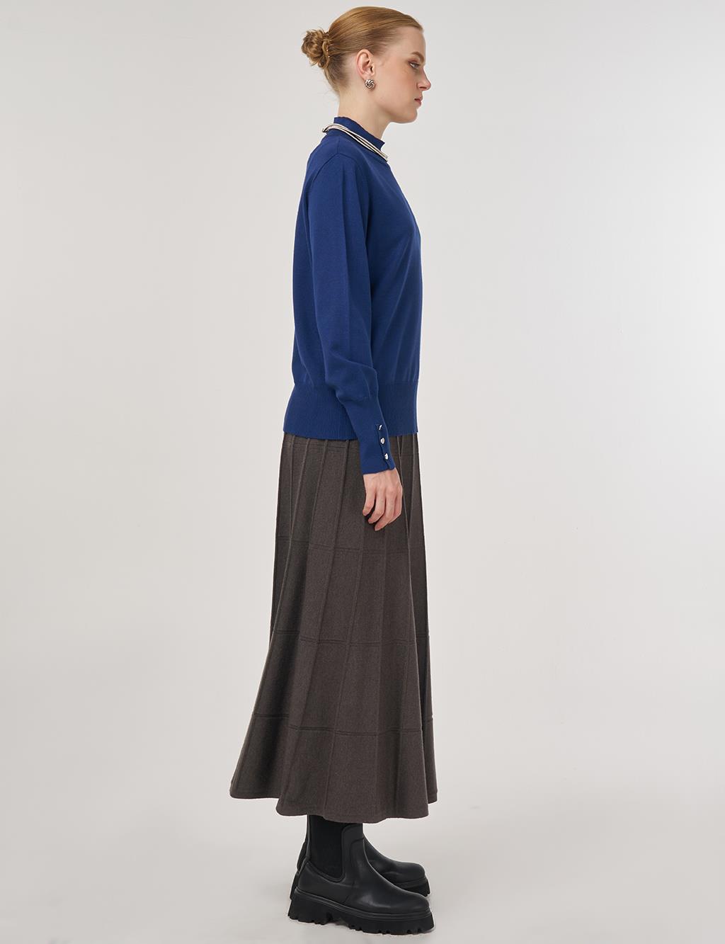 Mock Neck Basic Knit Sweater Indigo