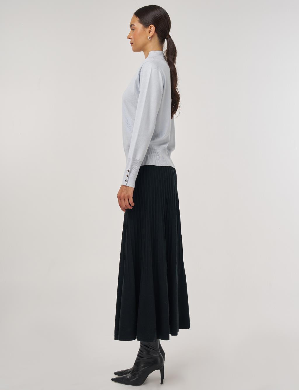 Mock Neck Basic Knit Sweater Light Blue