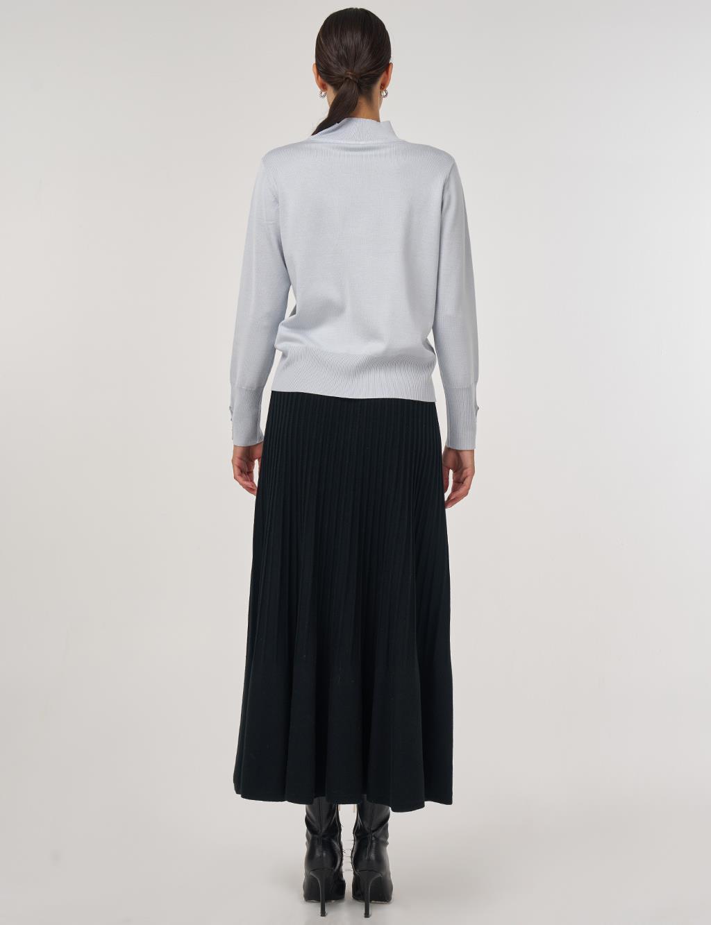 Mock Neck Basic Knit Sweater Light Blue