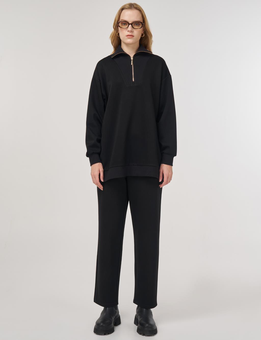 Dropped-Shoulder Viscose Sweatshirt Black