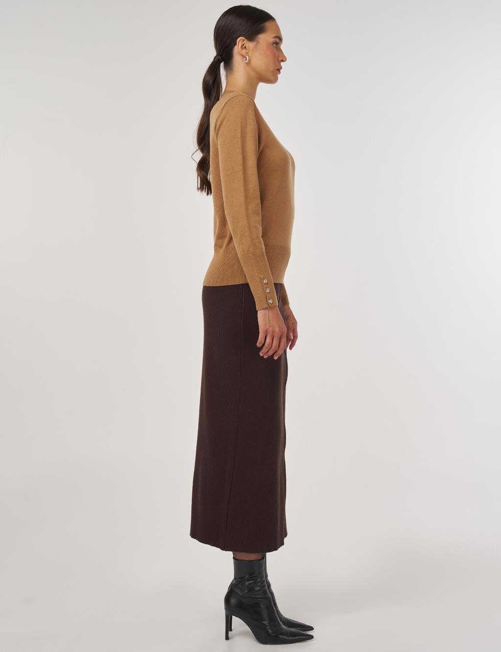 Button-Detail Knit Sweater Stone 