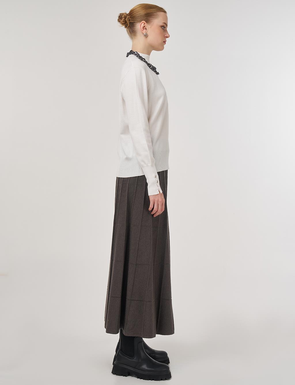 Mock Neck Basic Knit Sweater Ecru 