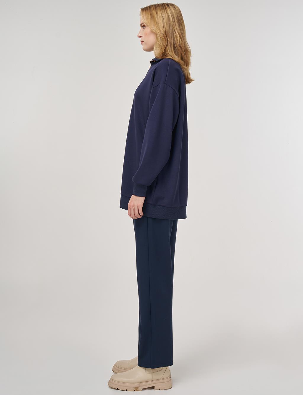 Dropped-Shoulder Viscose Sweatshirt Navy
