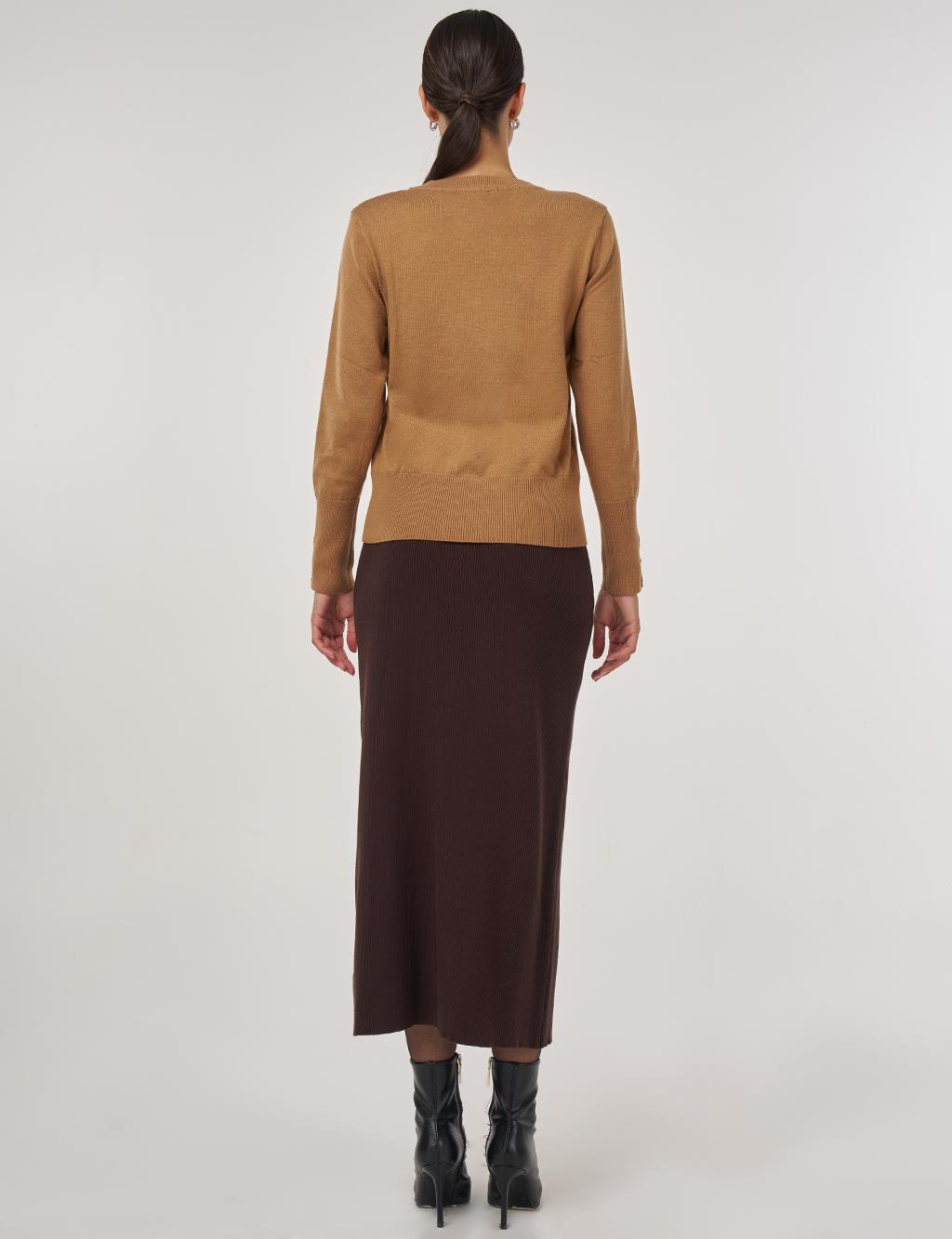 Button-Detail Knit Sweater Stone 