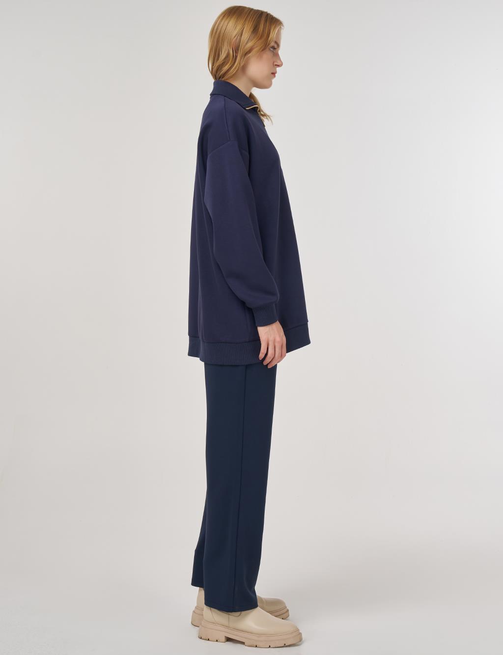 Dropped-Shoulder Viscose Sweatshirt Navy