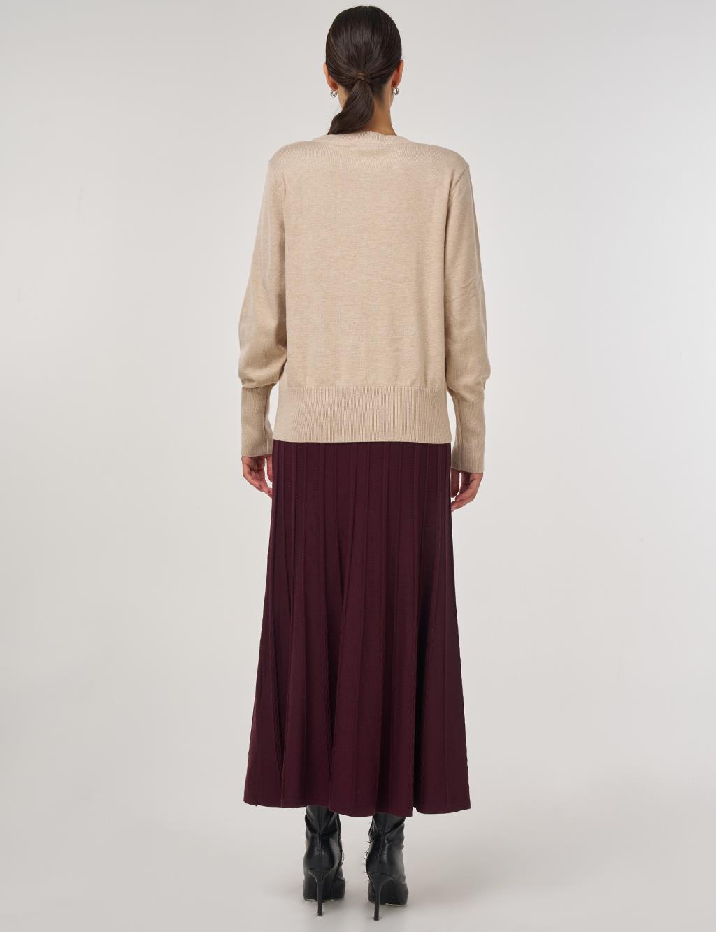 Button-Detail Knit Sweater Beige